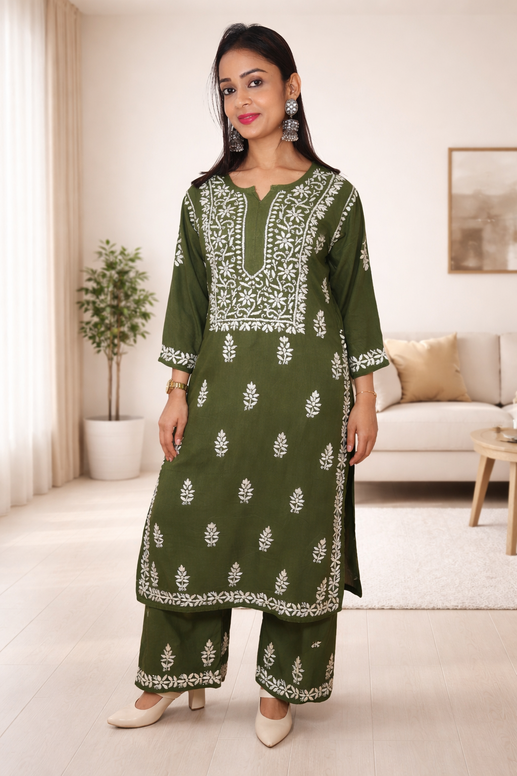 OLIVE NOOR CHIKANKARI KURTA SET