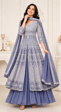 Dusty Lavender Embroidered Anarkali Kurta Set with Pleated Skirt &  Dupatta