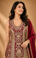 Rajeshwari Royal Red Gold Embroidered Kurta Lehenga Set with Dupatta - M
