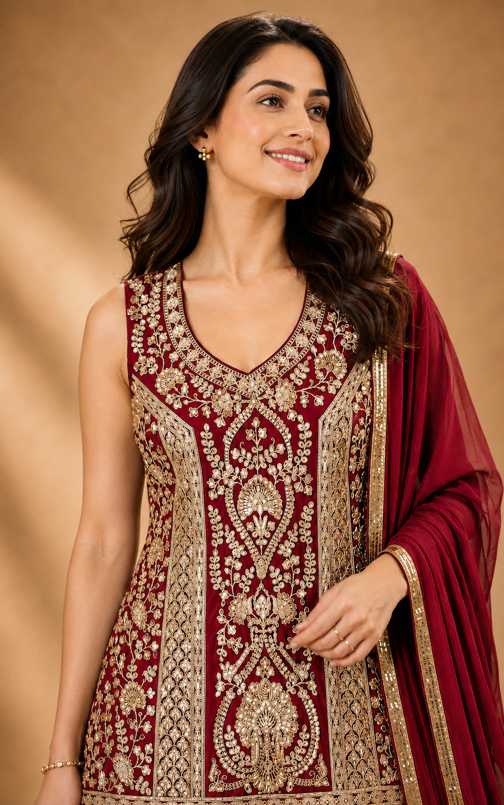 Rajeshwari Royal Red Gold Embroidered Kurta Lehenga Set with Dupatta - M