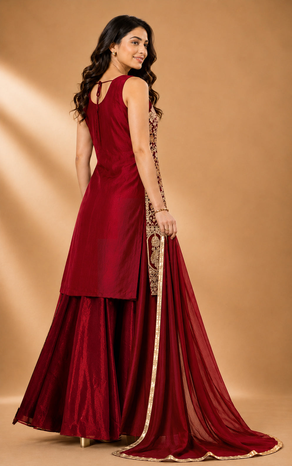 Rajeshwari Royal Red Gold Embroidered Kurta Lehenga Set with Dupatta - M