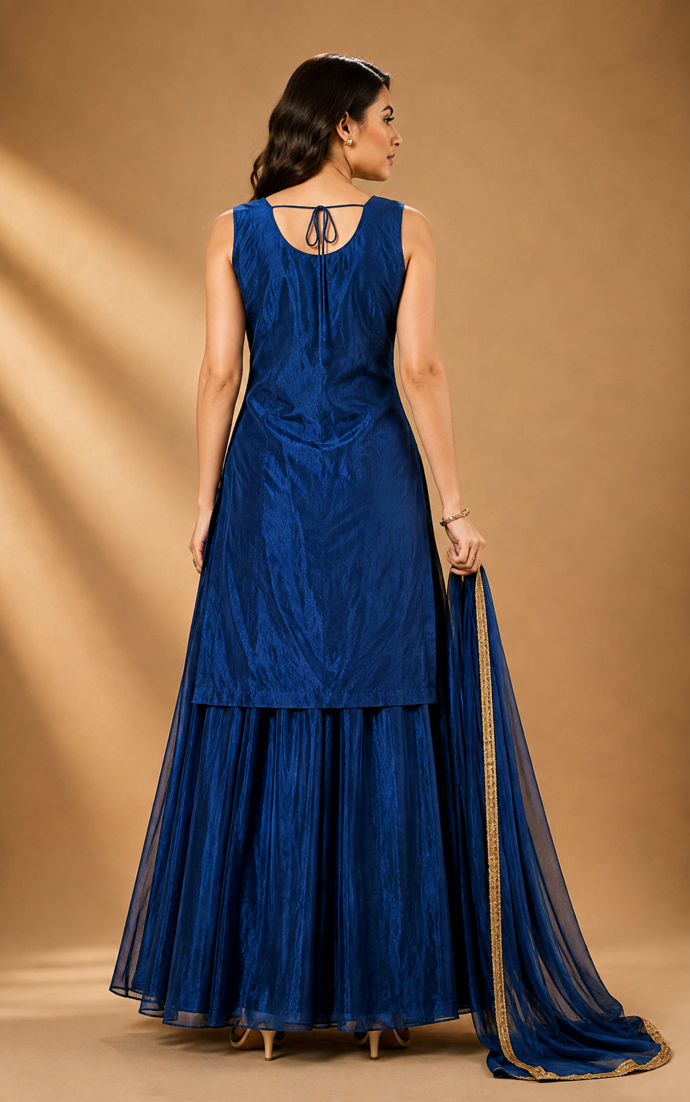 Rajeshwari Royal Blue Gold Embroidered Kurta Lehenga Set with Dupatta - S