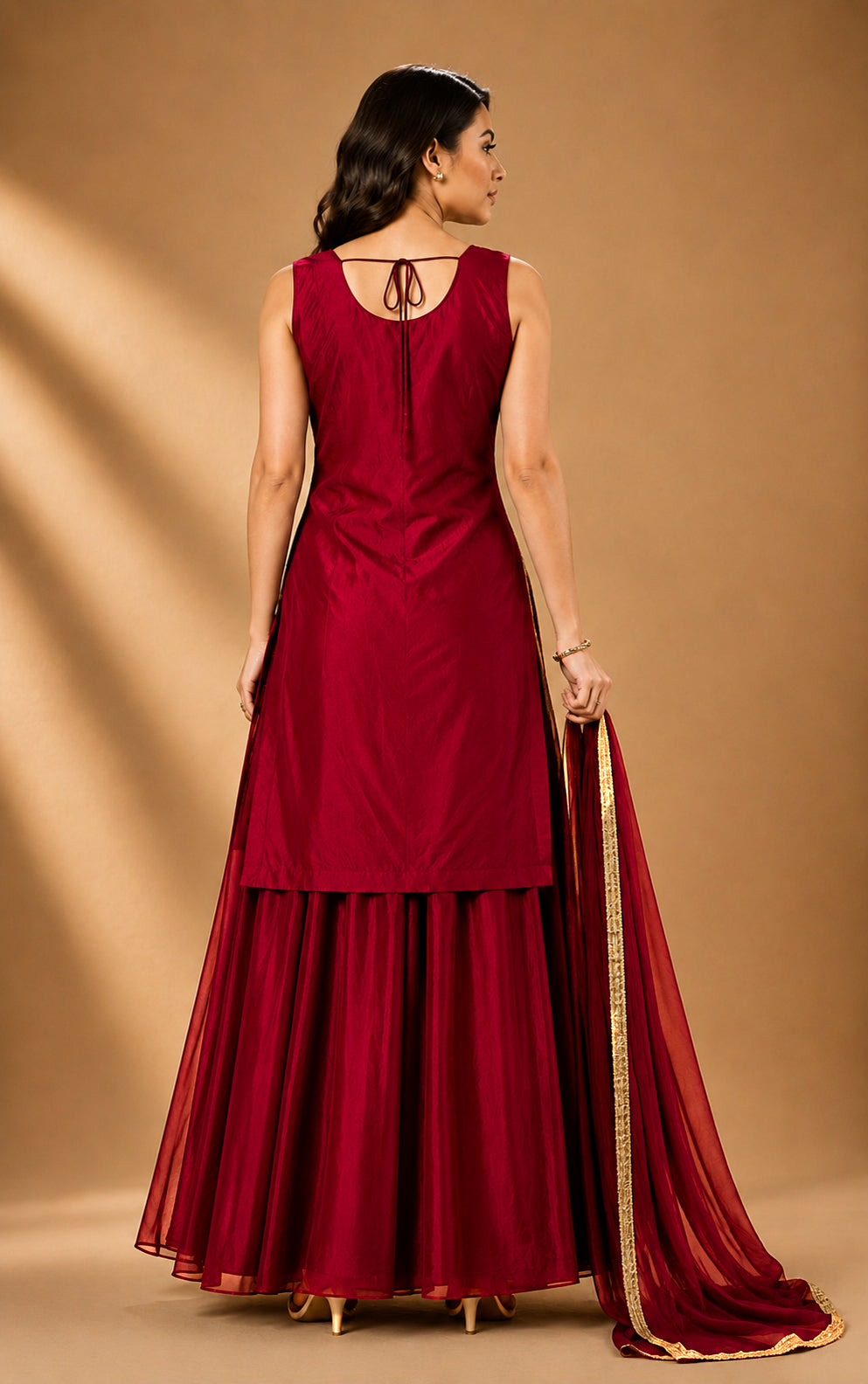 Rajeshwari Royal Red Gold Embroidered Kurta Lehenga Set with Dupatta - M