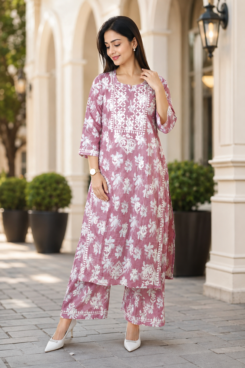 Printed Chikankari Kurta Set