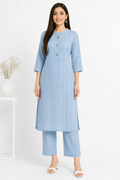 Women's Sky Blue Striped Kurta Pant Set