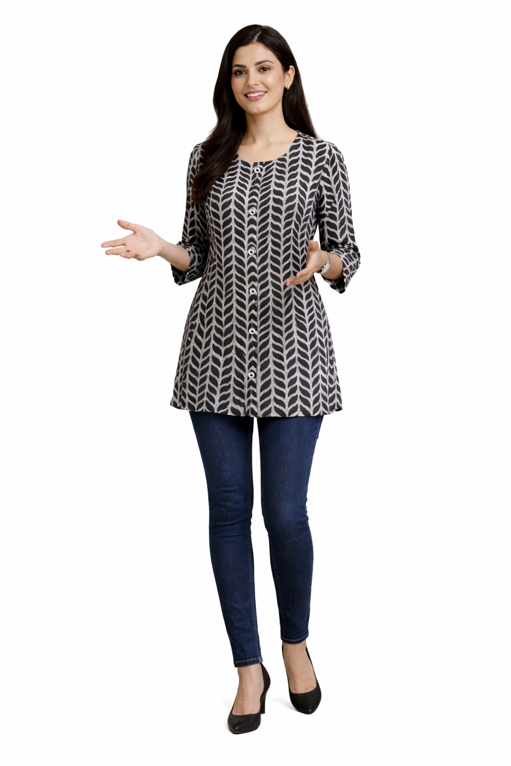 Monochrome Leafy Elegance Top