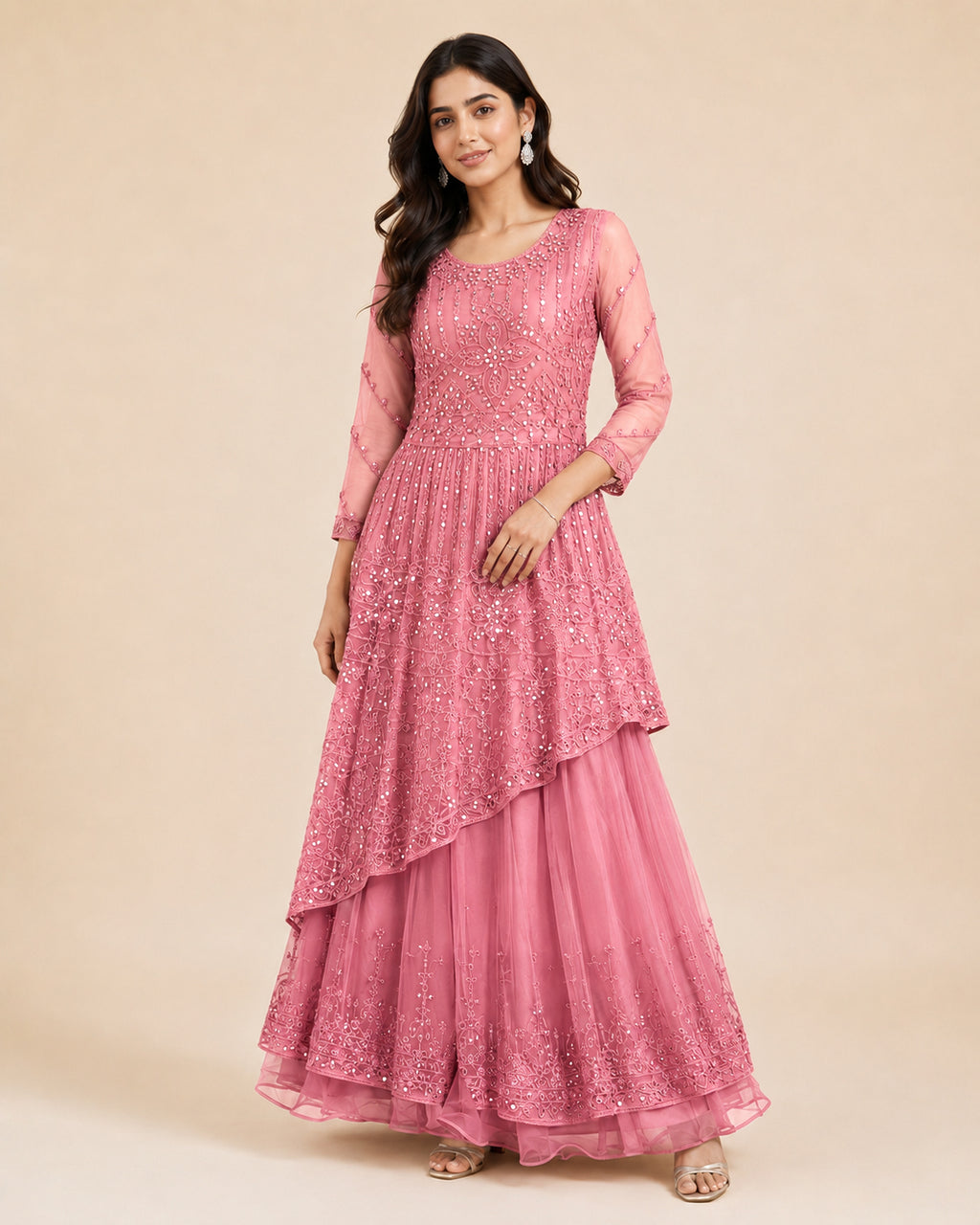 Embroidered Asymmetric Kurta & Flared Skirt