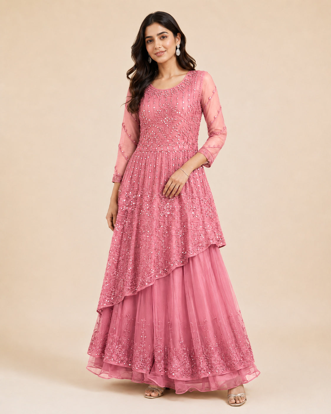 Embroidered Asymmetric Kurta & Flared Skirt