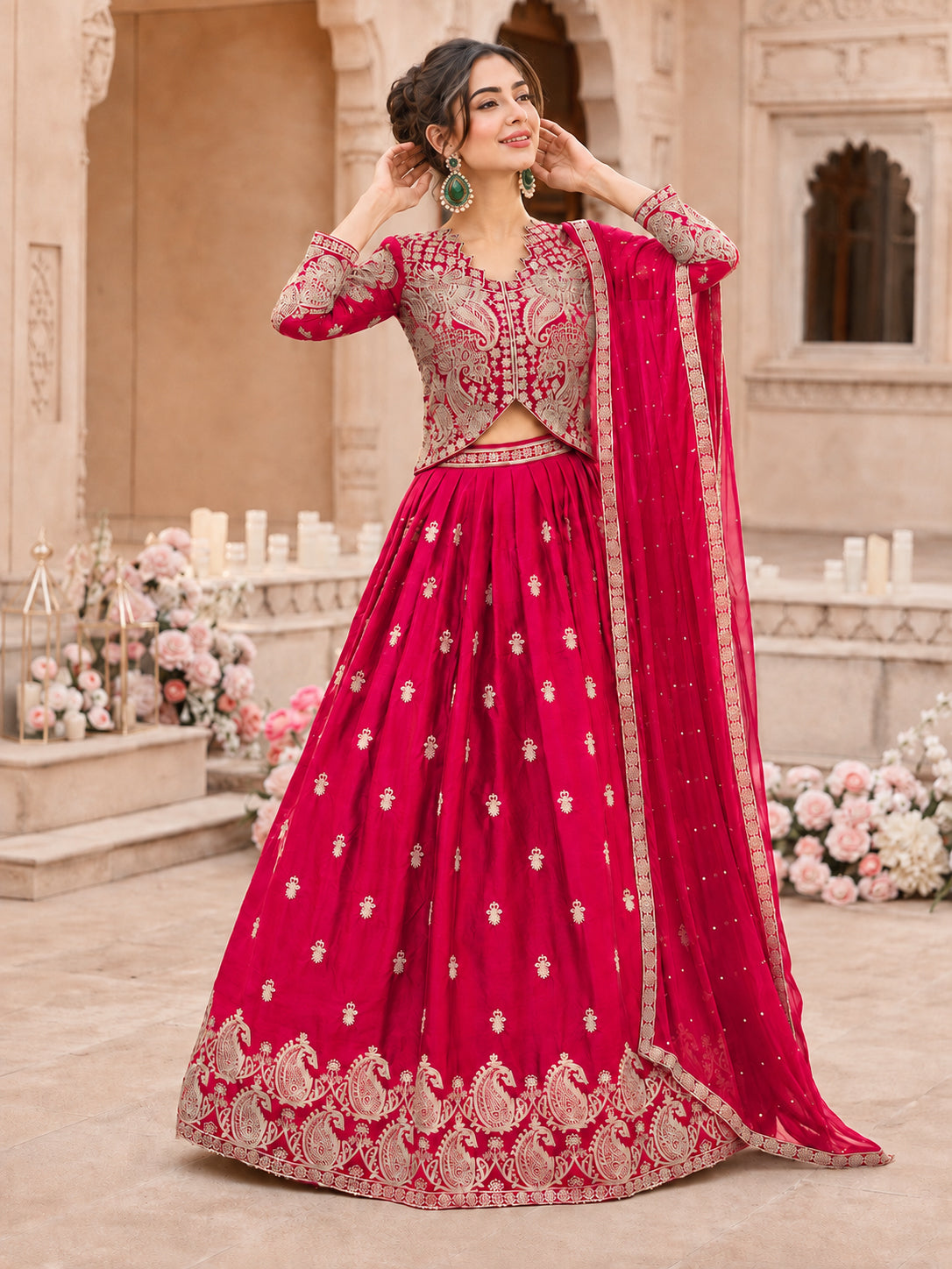 Lehenga Choli Set with Dupatta - Red