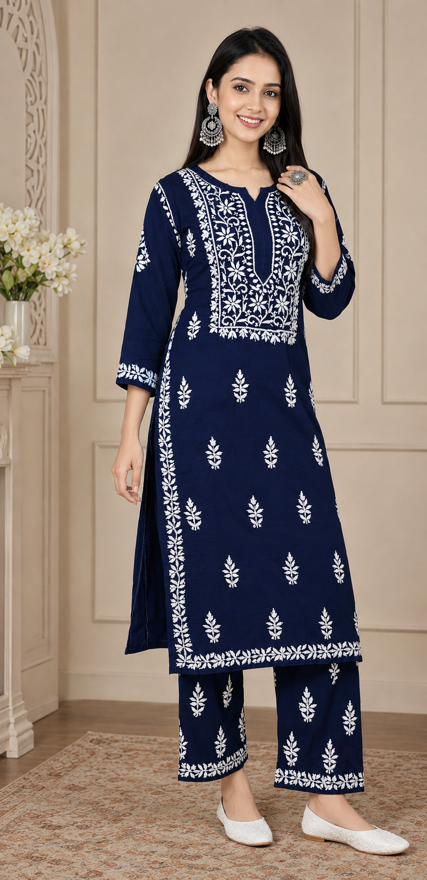 Navy Blue Chikankari Kurta Set