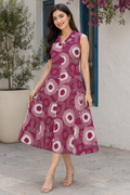 Women's Geometric Print Sleeveless Midi Dress - Maroon