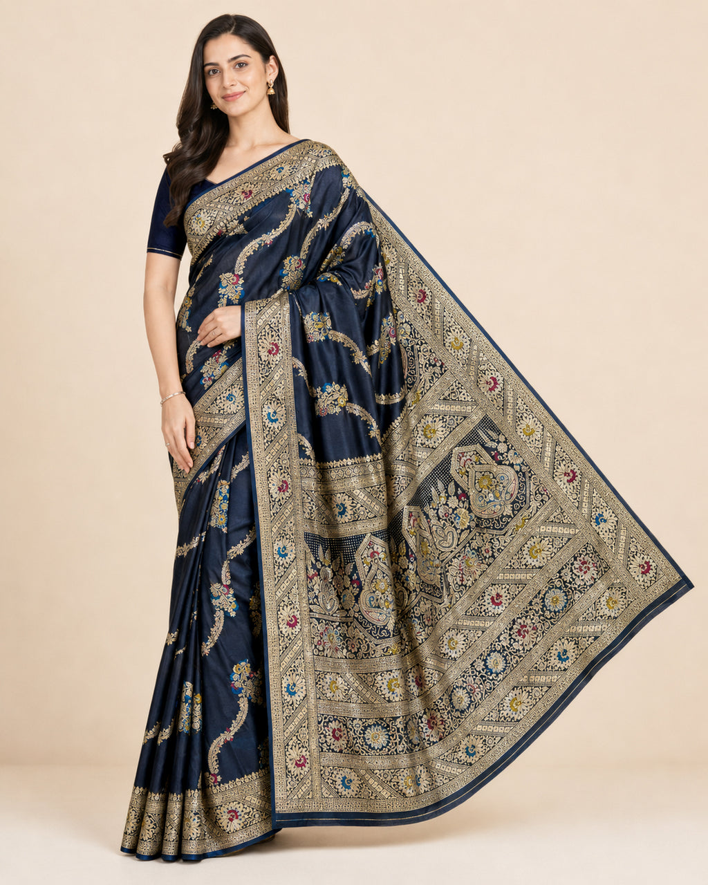 Navy Minakari Elegance Saree