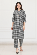 Women's Black & White Checked Kurta Pant Co-Ord Set