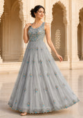 Silver Grey Embellished Net Gown