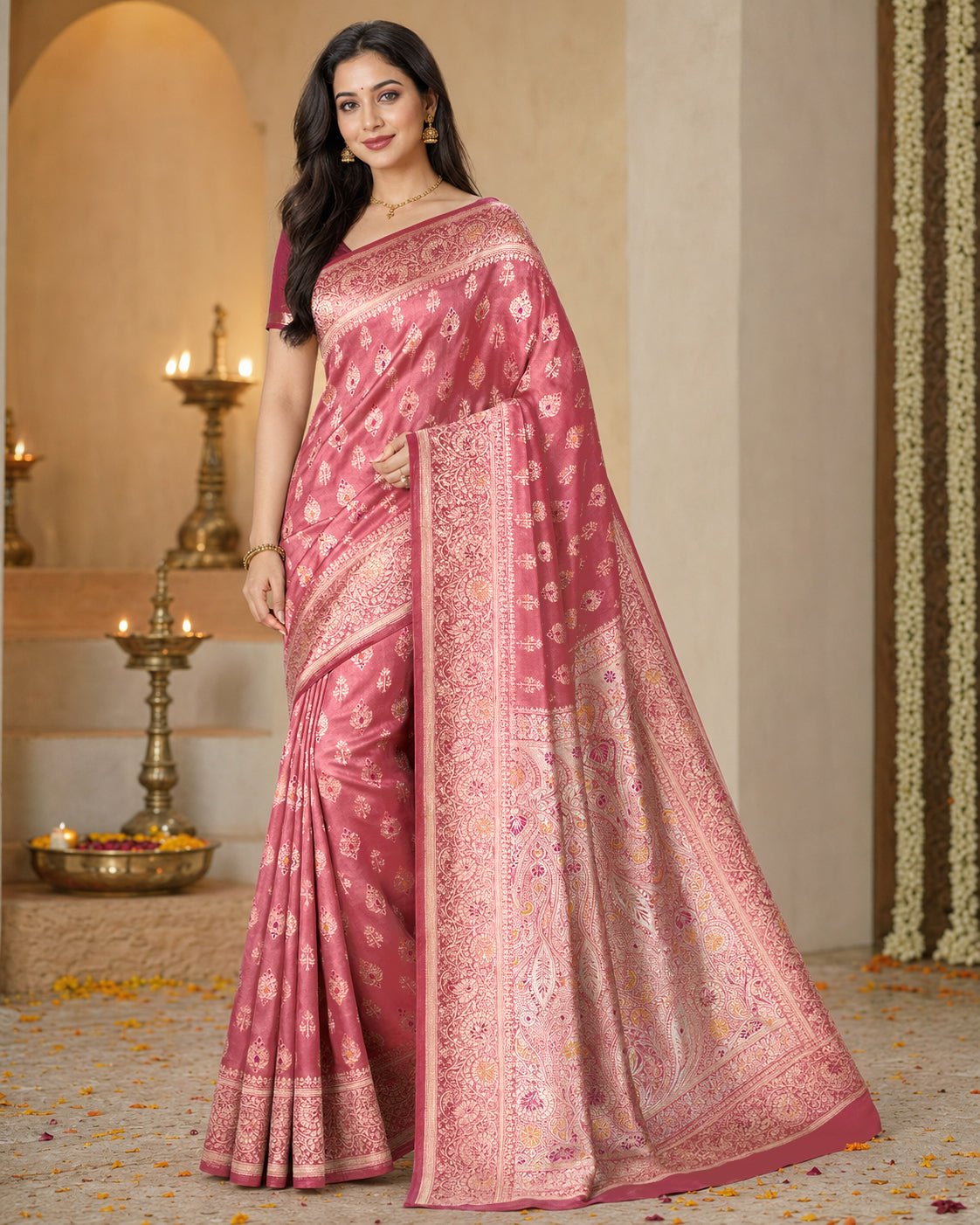 Blush Pink Minakari Silk Saree