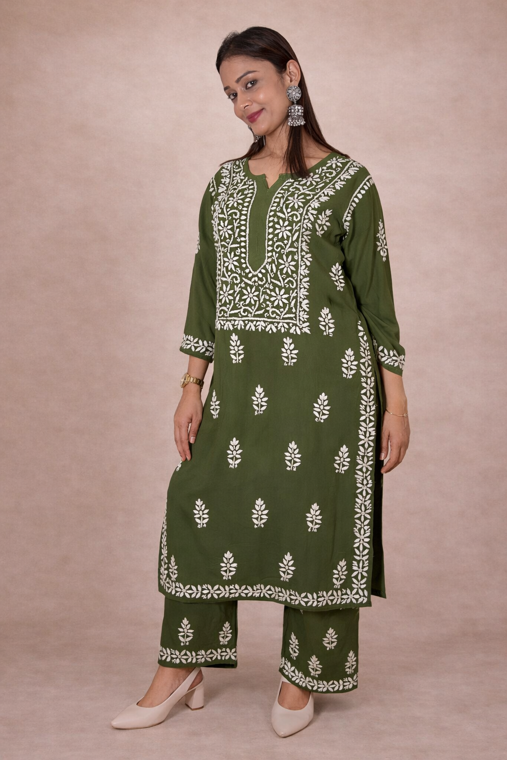 OLIVE NOOR CHIKANKARI KURTA SET