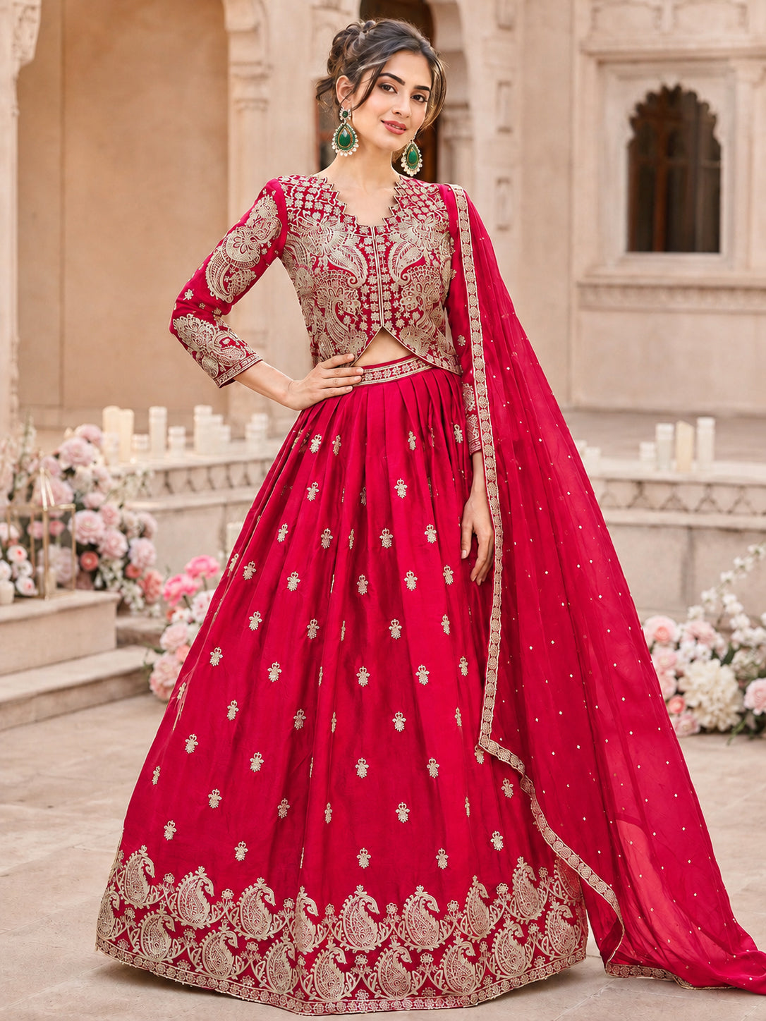 Lehenga Choli Set with Dupatta - Red