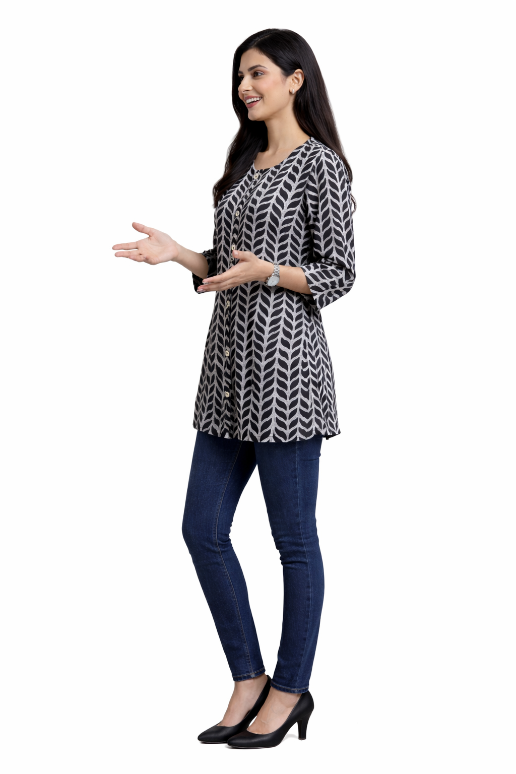 Monochrome Leafy Elegance Top