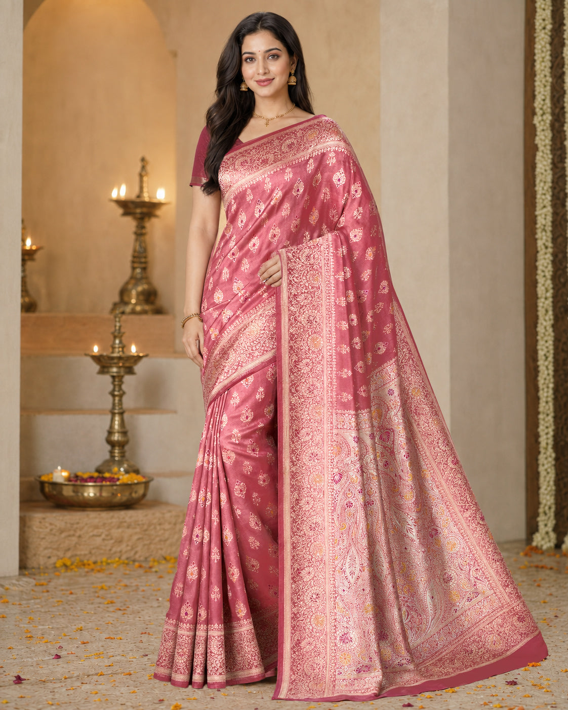Blush Pink Minakari Silk Saree