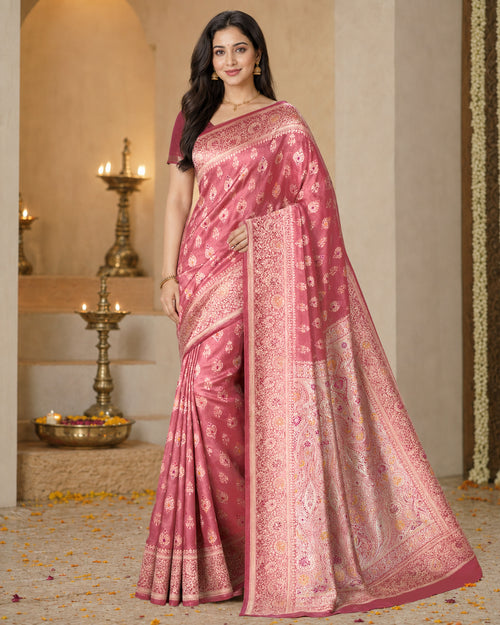 Blush Pink Minakari Silk Saree