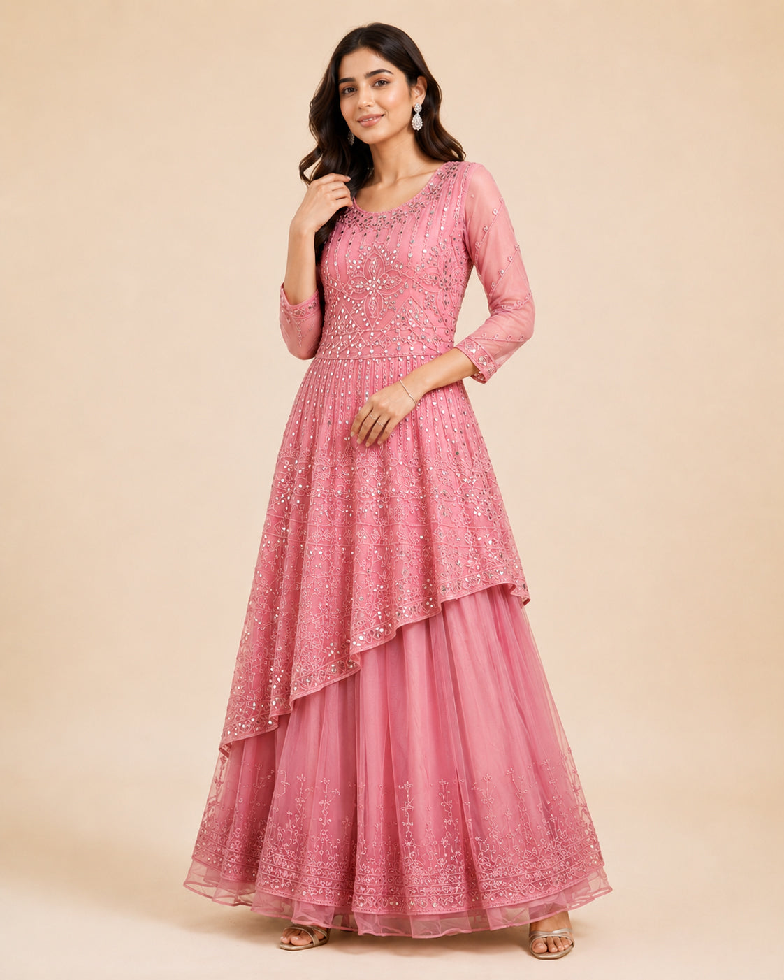 Embroidered Asymmetric Kurta & Flared Skirt