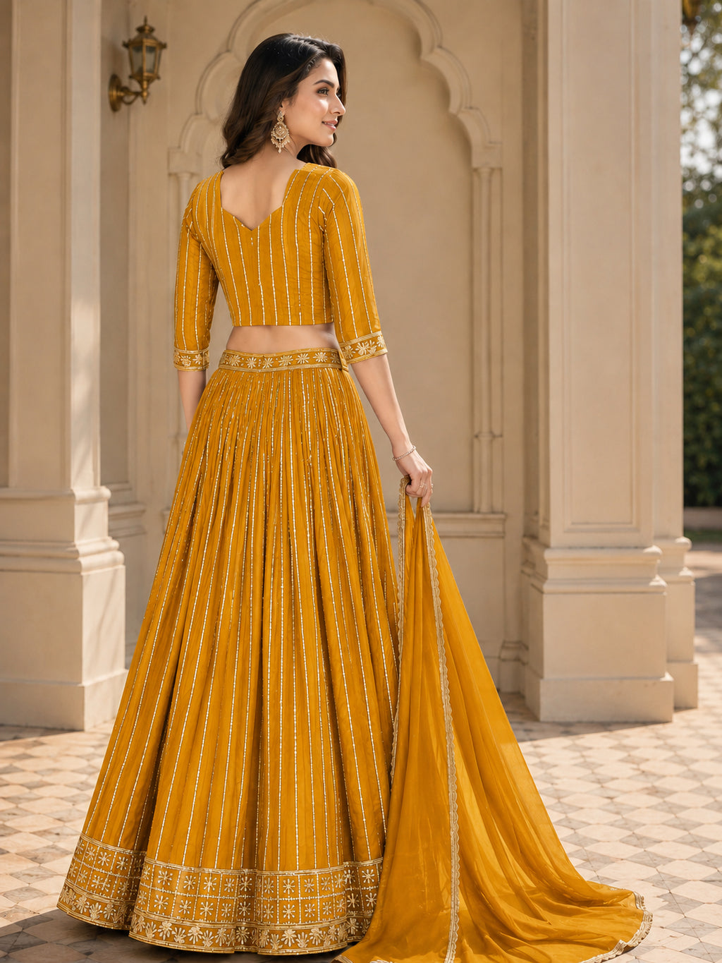 Embroidered Lehenga Choli Set with Dupatta - Yellow