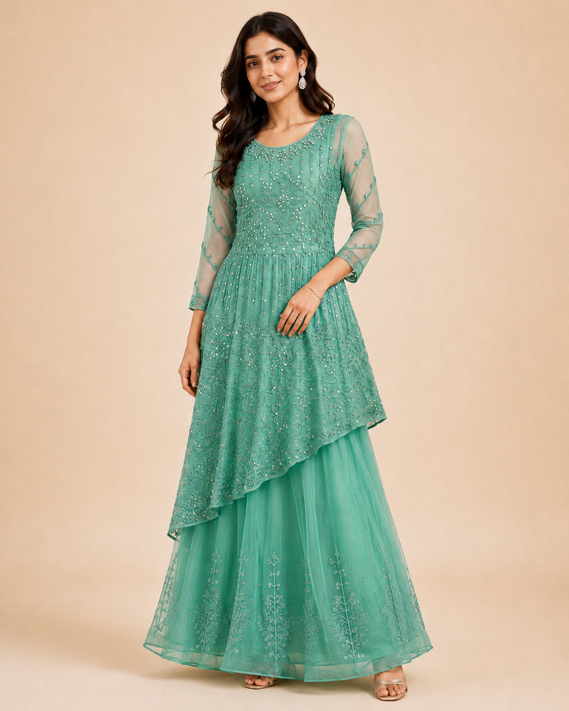 Embroidered Asymmetric Kurta & Flared Skirt