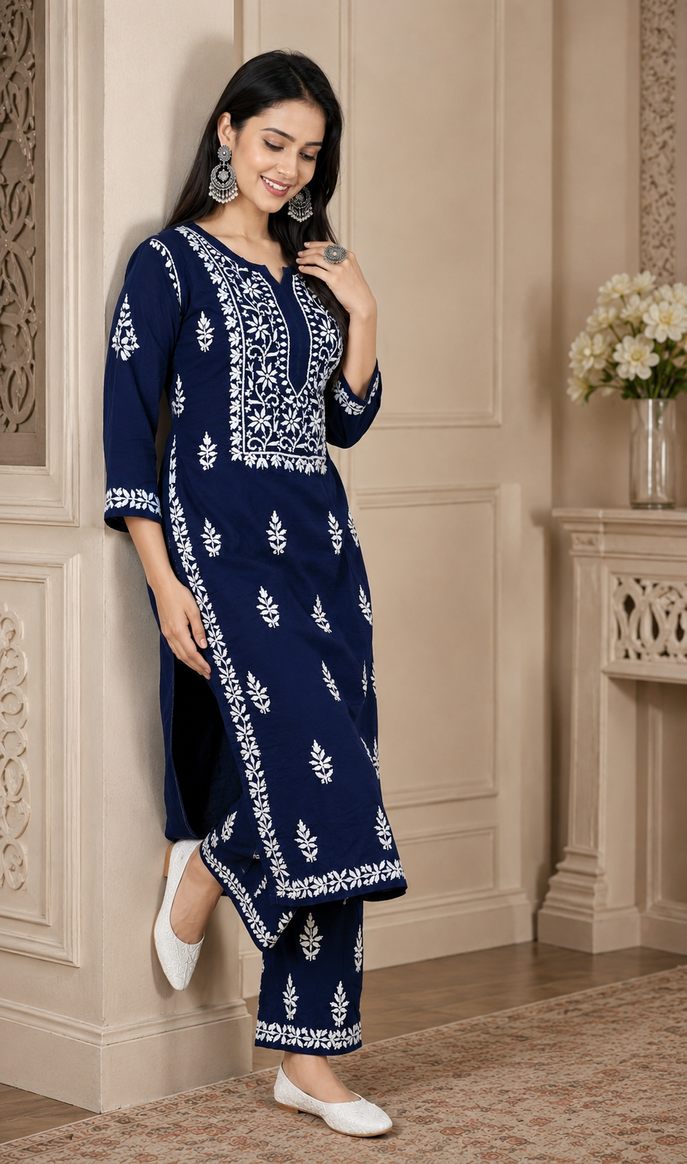 Navy Blue Chikankari Kurta Set