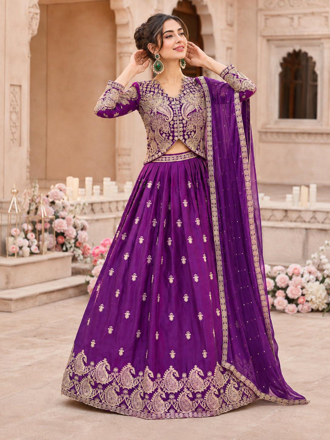 Lehenga Choli Set with Dupatta - Violet