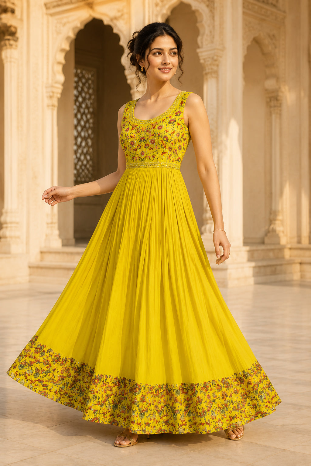 Lime Yellow Embroidered Anarkali Gown
