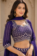 Embroidered Lehenga Choli Set with Dupatta - Violet