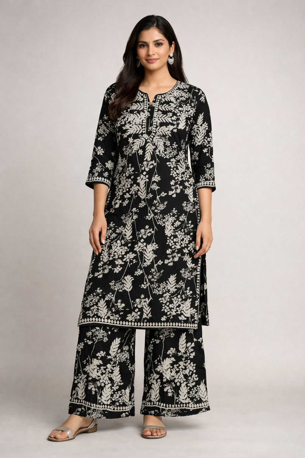 Printed Chikankari Kurta Set
