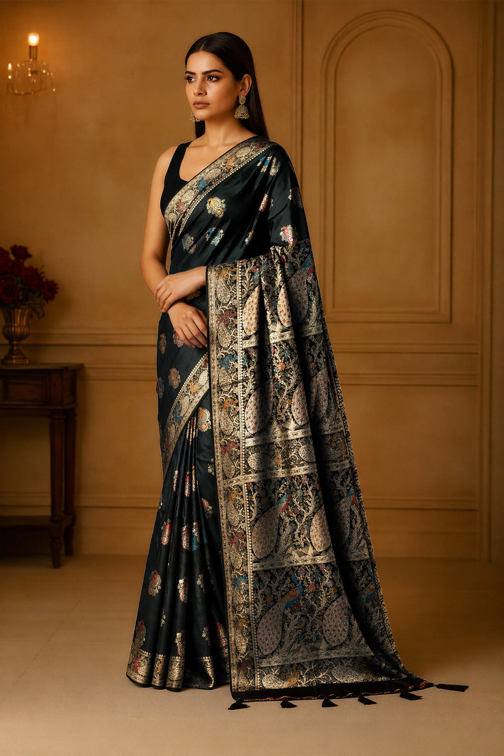 Regal Black Minakari Silk Saree
