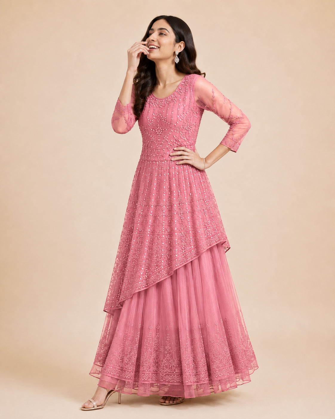 Embroidered Asymmetric Kurta & Flared Skirt