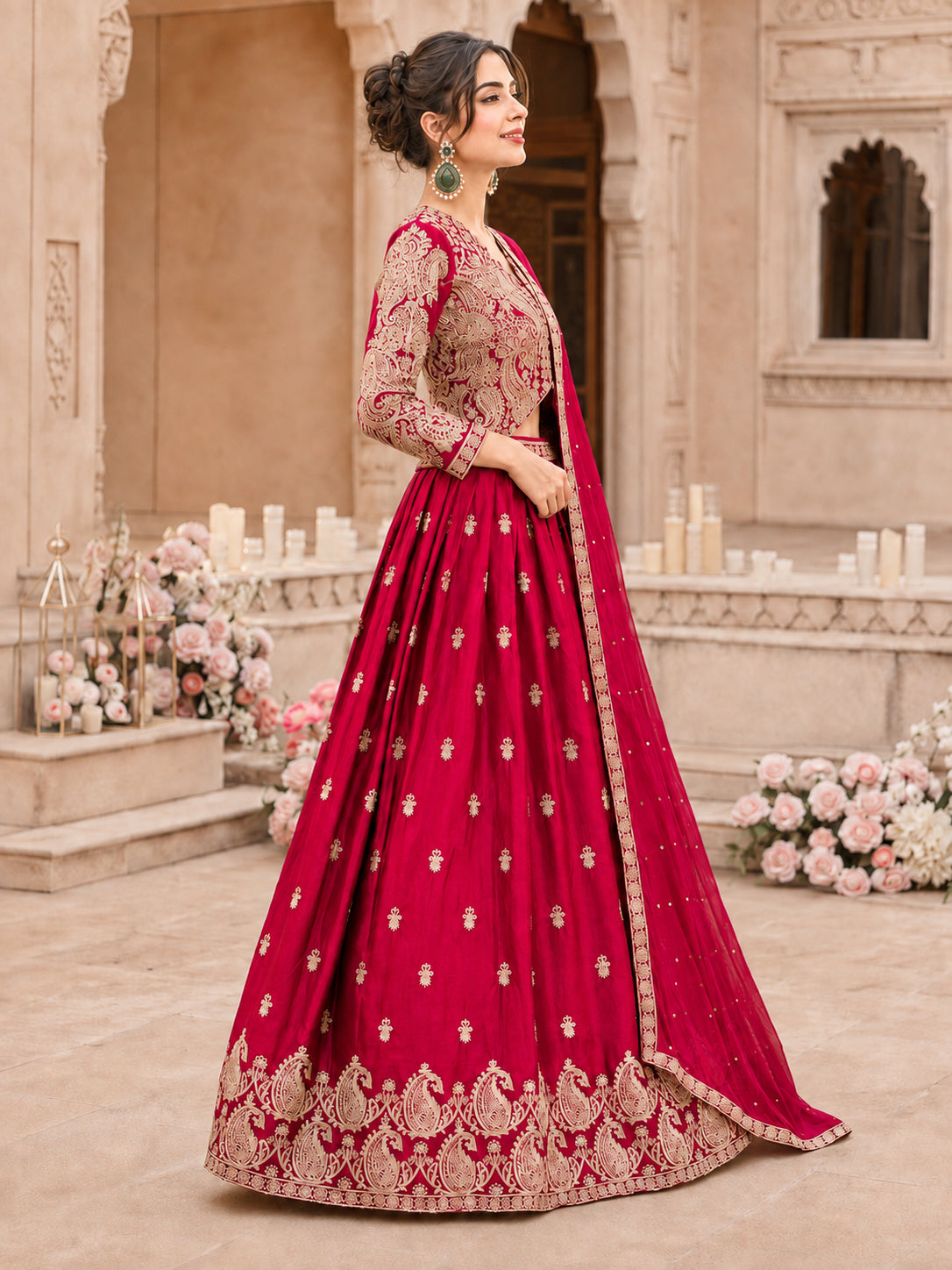 Lehenga Choli Set with Dupatta - Red