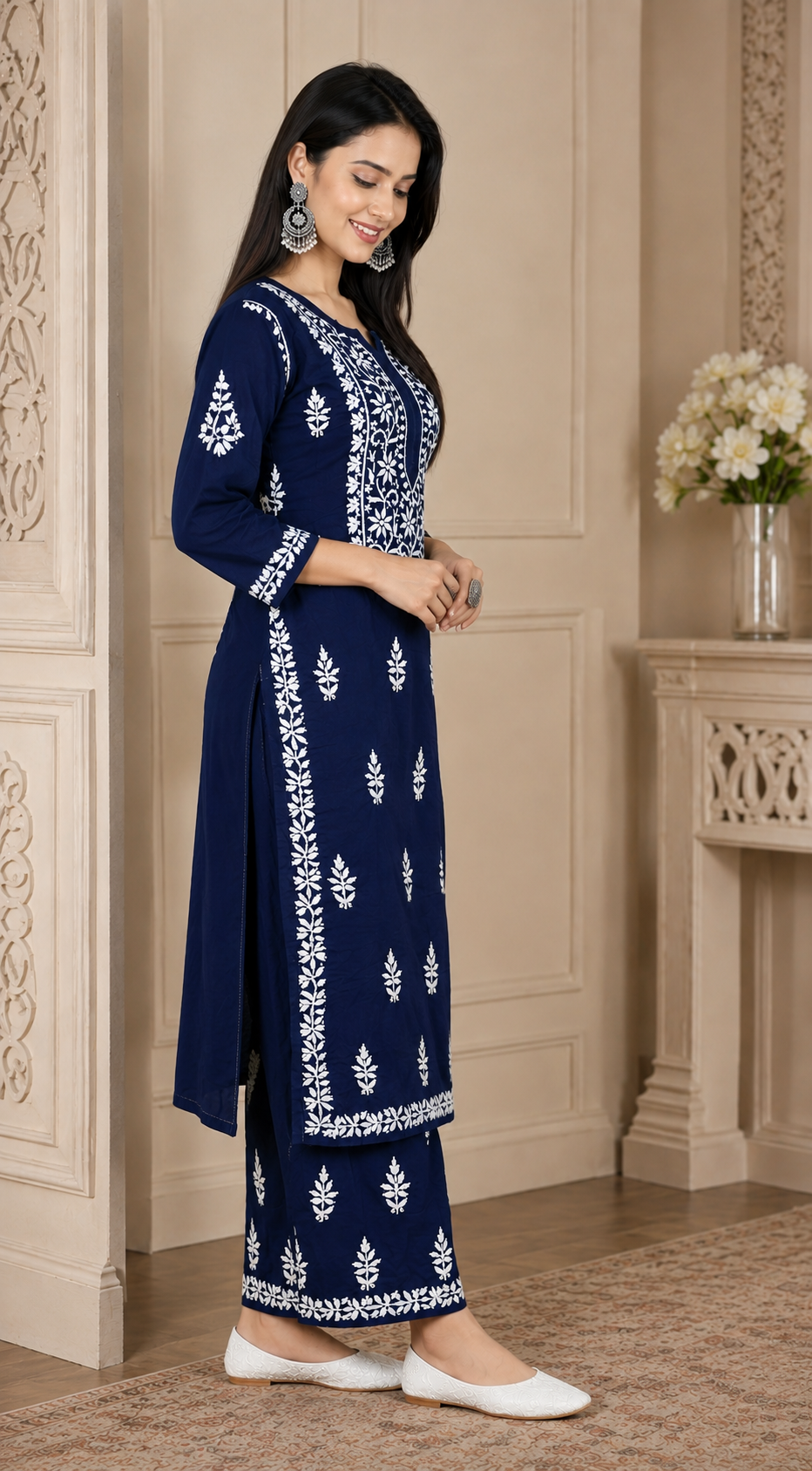 Navy Blue Chikankari Kurta Set