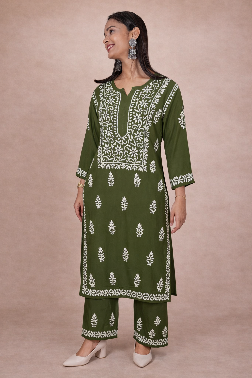 OLIVE NOOR CHIKANKARI KURTA SET