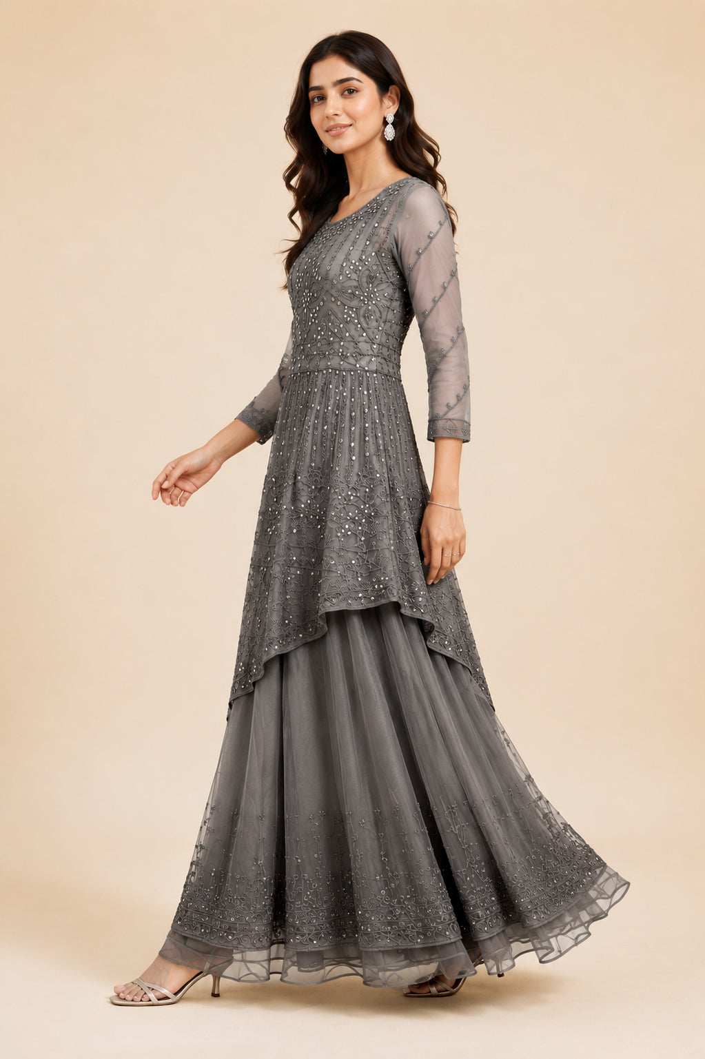 Embroidered Asymmetric Kurta & Flared Skirt