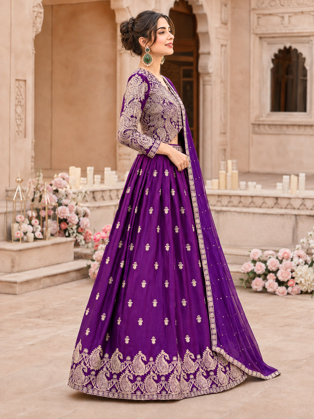 Lehenga Choli Set with Dupatta - Violet