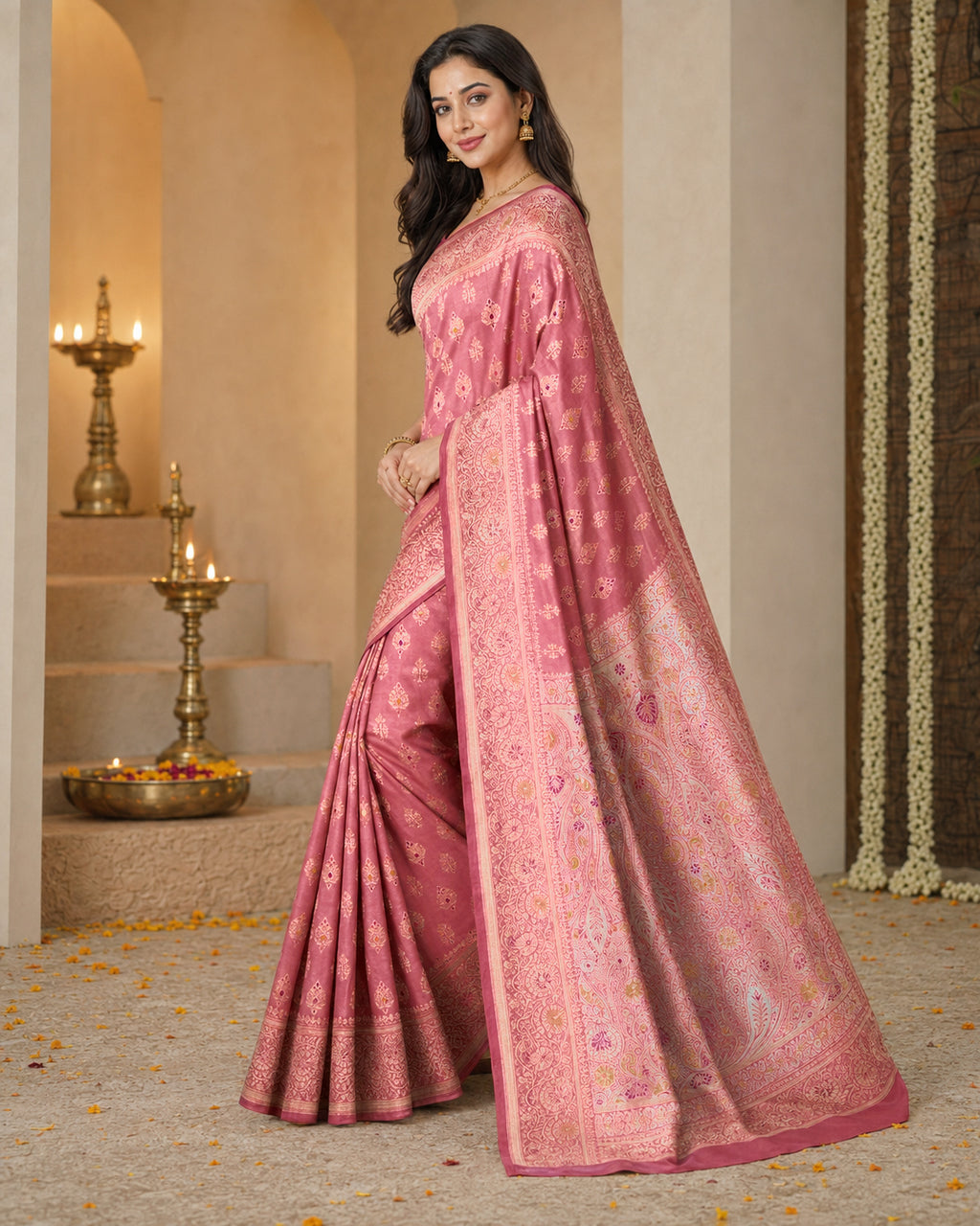Blush Pink Minakari Silk Saree