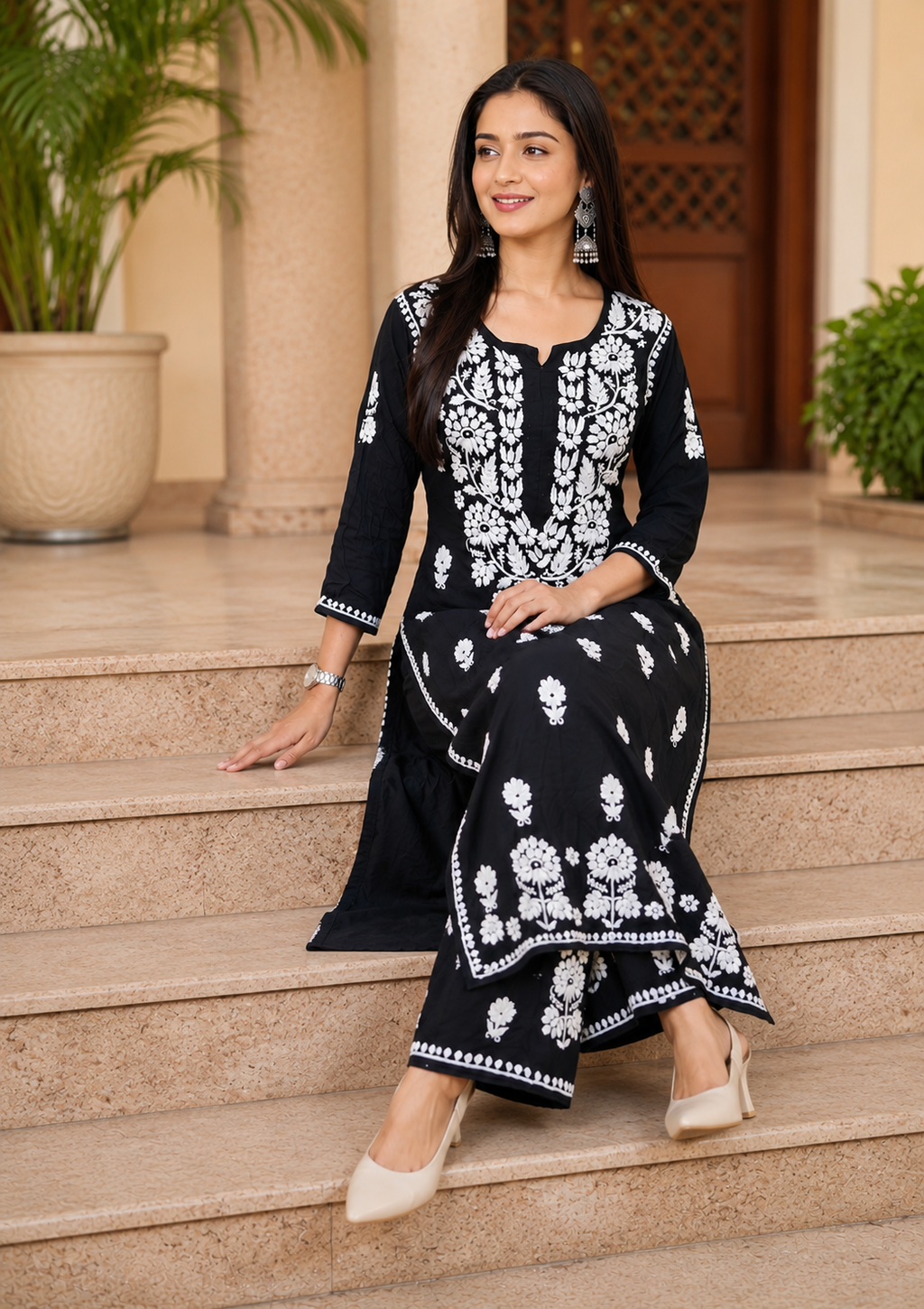 Black Chikankari Kurta Set