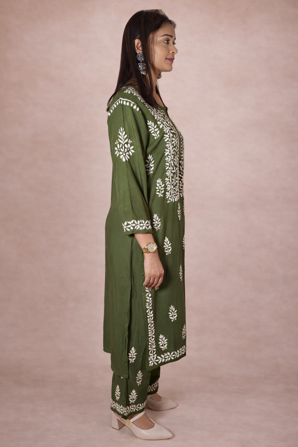 OLIVE NOOR CHIKANKARI KURTA SET