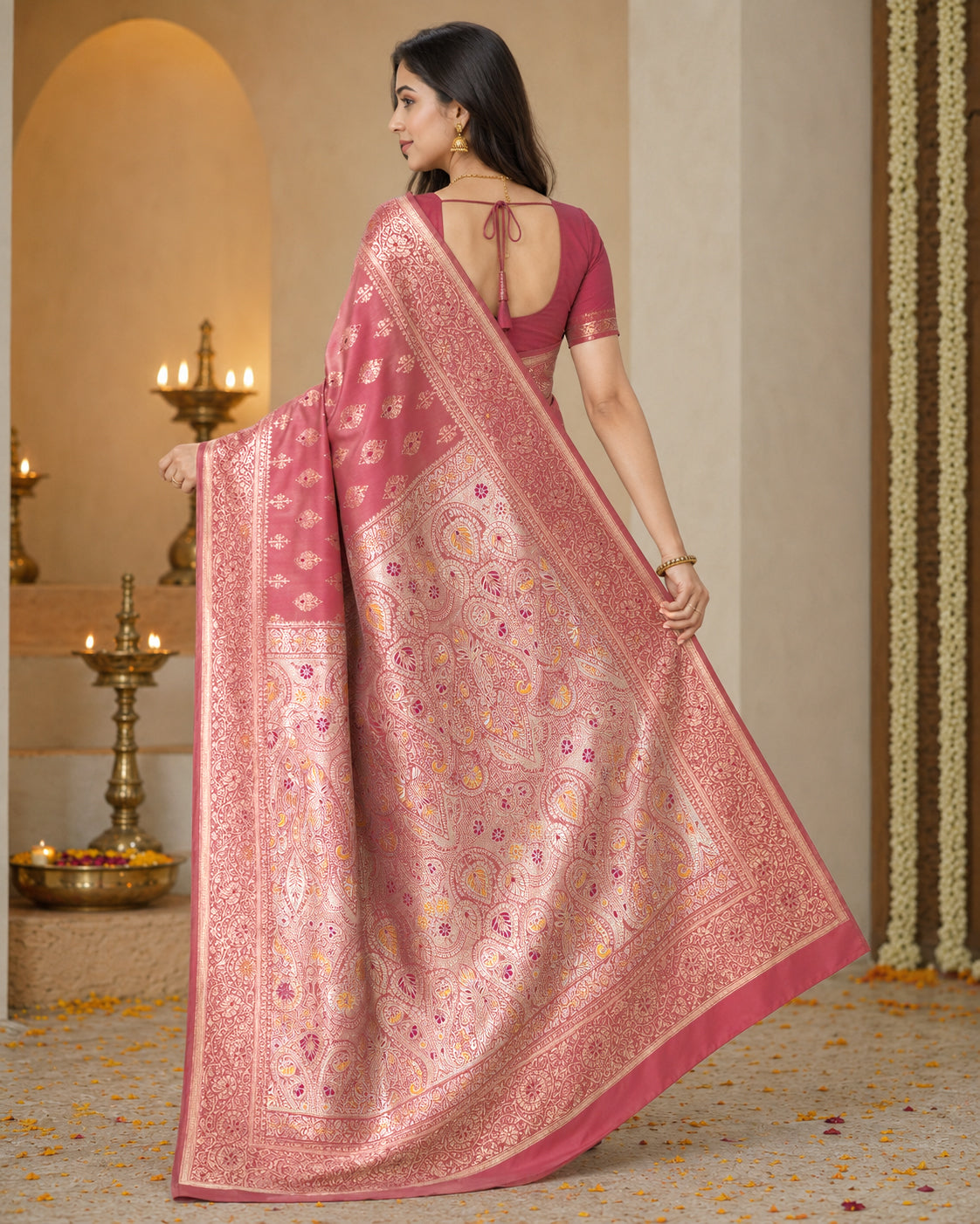 Blush Pink Minakari Silk Saree