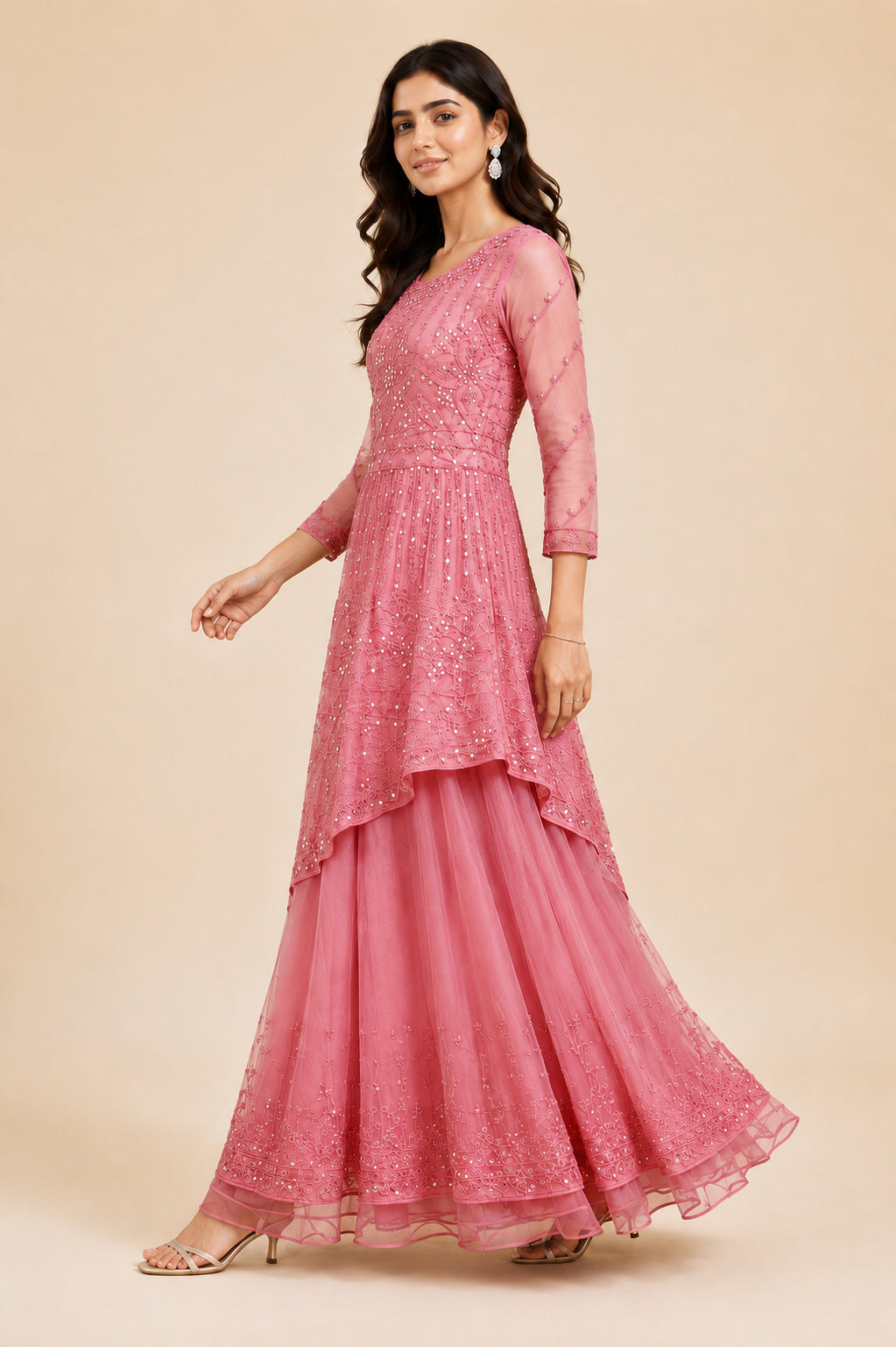 Embroidered Asymmetric Kurta & Flared Skirt