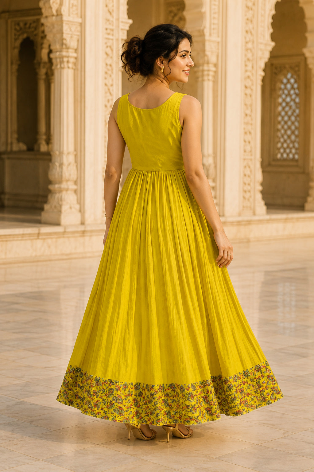 Lime Yellow Embroidered Anarkali Gown