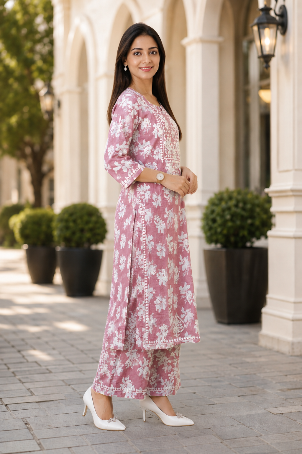Printed Chikankari Kurta Set