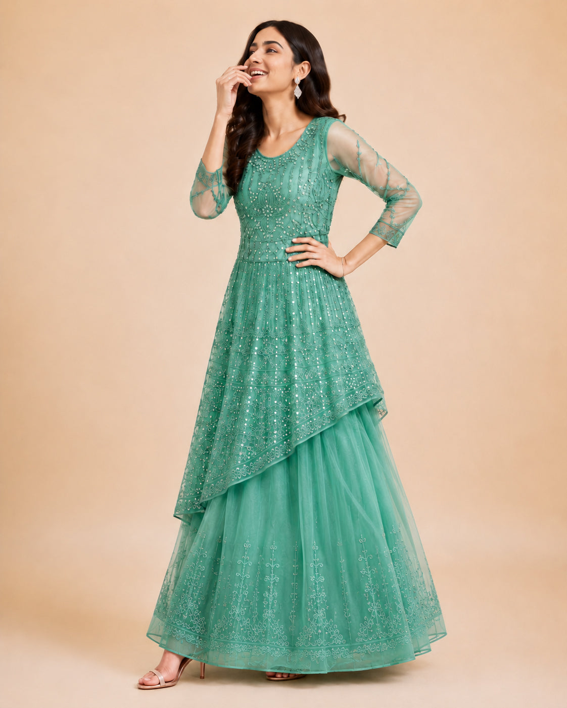 Embroidered Asymmetric Kurta & Flared Skirt