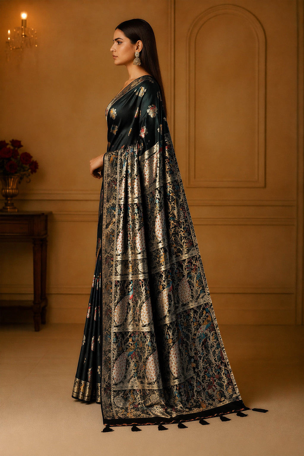 Regal Black Minakari Silk Saree