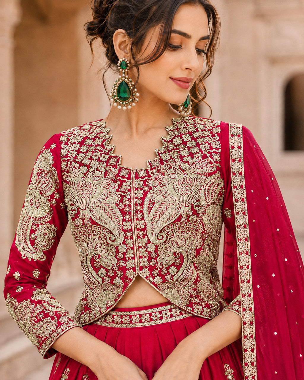 Lehenga Choli Set with Dupatta - Red