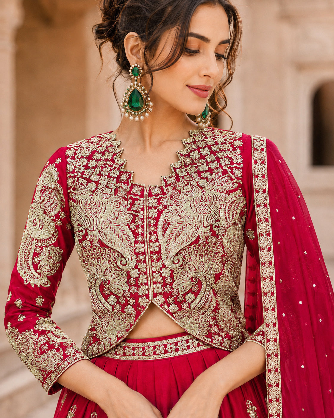 Lehenga Choli Set with Dupatta - Red